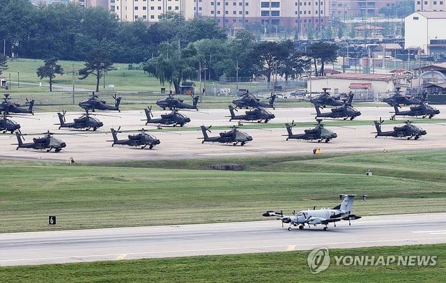 U.S. aircraft are spotted at Camp Humphreys, a U.S. military base some 65 kilometers south of Seoul, on May 23, 2025. (Yonhap)