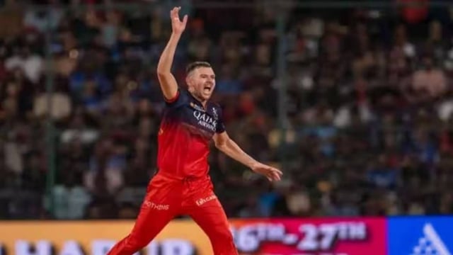 Hazlewood appeals during a game in IPL 2025 | Image: ANI