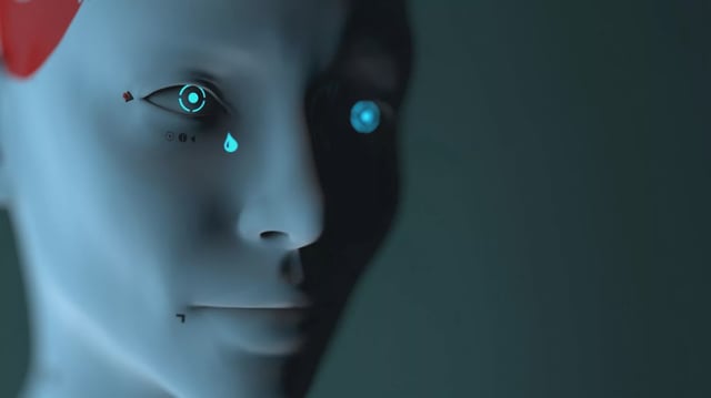 robot woman close up concept of emotions and feelings