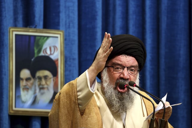 In this Jan. 5, 2018 file photo, Iranian senior cleric Ahmad Khatami delivers his sermon during Friday prayer ceremony in Tehran, Iran. In recent months, Iran has been beset by economic problems despite the promises surrounding the 2015 nuclear deal it struck with world powers.