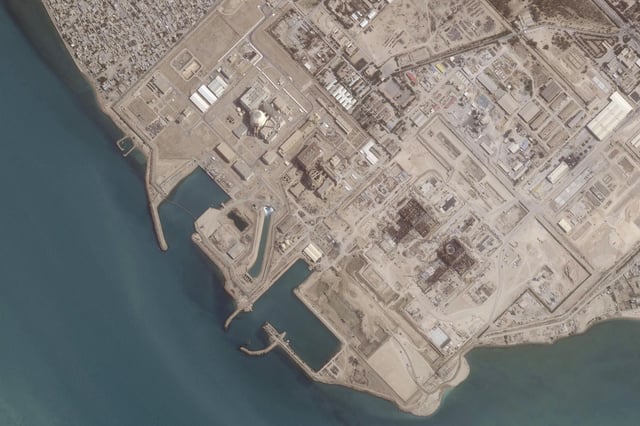 This satellite photo from Planet Labs PBC shows the Bushehr nuclear reactor in Iran on May 1.
