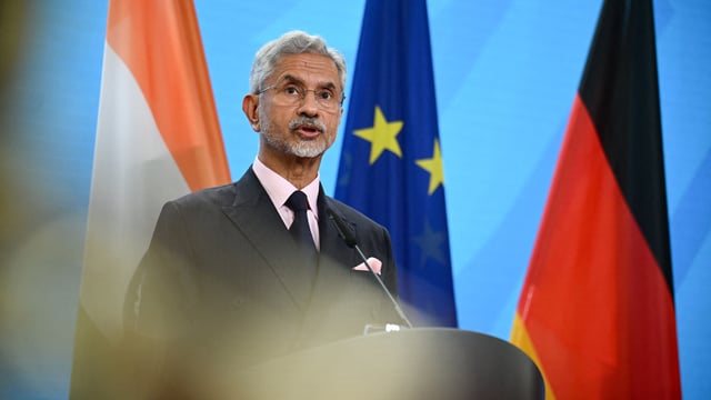 External affairs minister S Jaishankar speaks to the media following talks with German foreign minister Johann Wadephul in Berlin on May 23, 2025.
