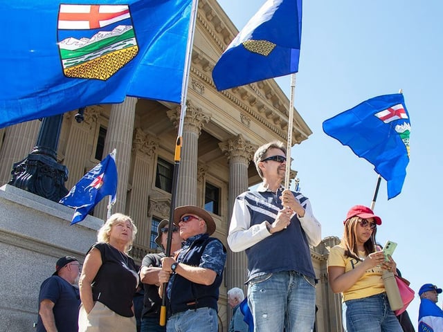 An Alberta separatist rally at the Alberta Legislature on May 3.