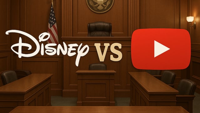 courtroom with disney and youtube logos
