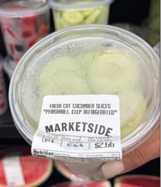 Recalled Marketside sliced cucumbers sold at Walmart.