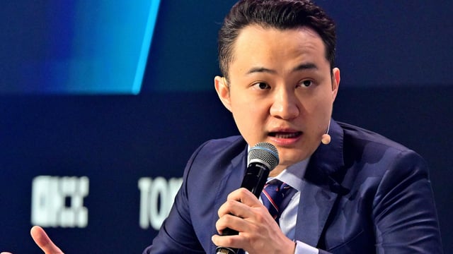 Cryptomoney exchange Tron Justin Sun participates in a session during the Token 2049 crypto conference in Dubai on May 1, 2025.