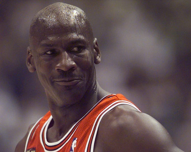 Chicago Bulls guard Michael Jordan in game two of the 1998 NBA Finals against the Utah Jazz at the Delta Center.