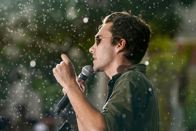 David Hogg speaks at a rally in Florida in 2023.