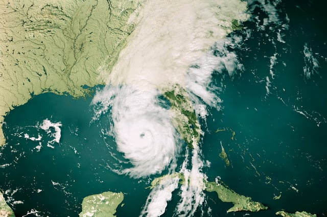 A 3D Render of a the Caribbean Sea from Sept. 26, 2024 showing Hurricane Helene approach the Big Bend of Florida.