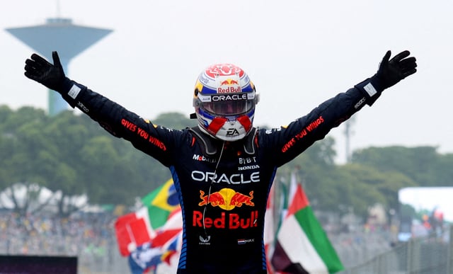 Formula One F1 - Sao Paulo Grand Prix - Autodromo Jose Carlos Pace, Sao Paulo, Brazil - November 3, 2024 Red Bull's Max Verstappen celebrates winning the Sao Paulo Grand Prix REUTERS/Carla Carniel/File Photo