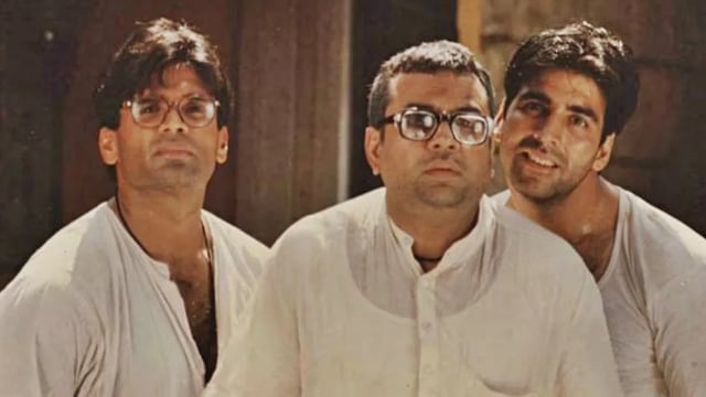 Suniel Shetty, Paresh Rawal and Akshay Kumar in a still from Hera Pheri.