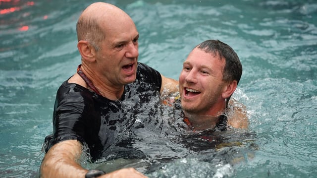 Newey, left, helped to bring plenty of titles to Red Bull but is diving into the deep end with Aston Martin