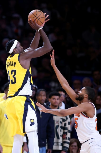 Pascal Siakam (Indiana Pacers)  lors du match 2 de la finale de Conférence Est de NBA face aux Knicks, au Madison Square Garden de New York le 23 mai 2025.