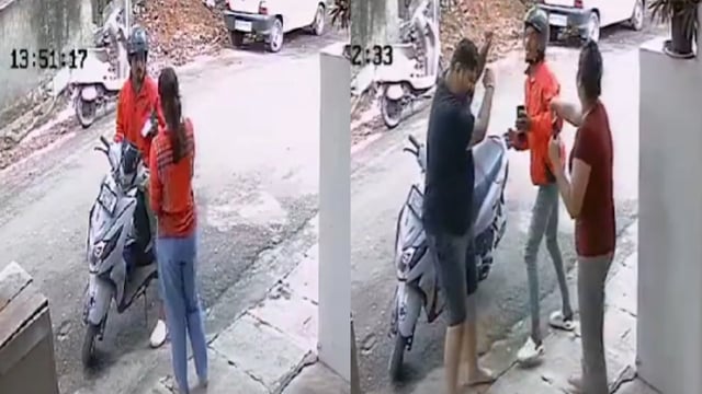 CCTV footage captures the heated brawl between the delivery agent and the customer outside the residence.