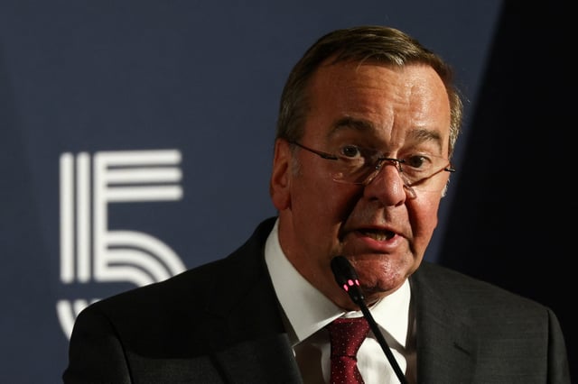 German Defence Minister Boris Pistorius speaks at the joint press conference on the day of the meeting of the European Group of Five Defence Ministers at the Italian Air Force Headquarters in Rome, Italy May 16, 2025. REUTERS/Eloisa Lopez