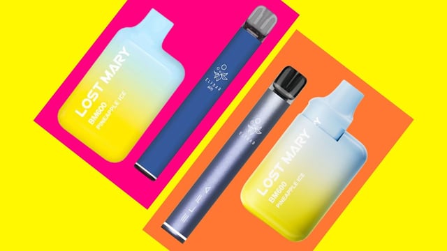 Disposable vapes, left, and rechargeable vapes look very similar
