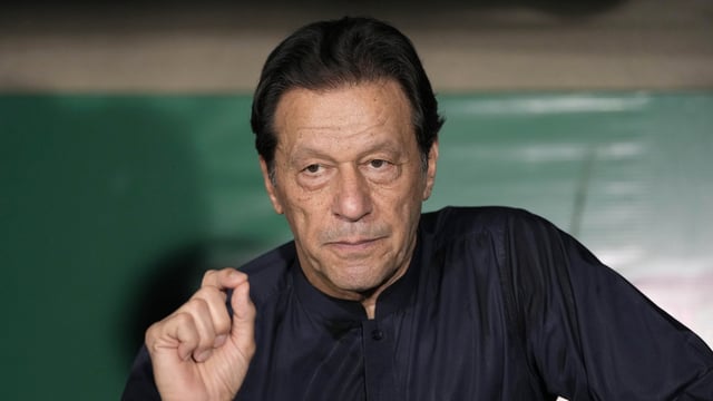 Pakistan’s former Prime Minister Imran Khan at a press conference in Lahore on May 18, 2023, 