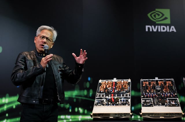 Jensen Huang, co-founder and CEO of Nvidia Corp., speaks during a news conference in Taipei on May 21, 2025.