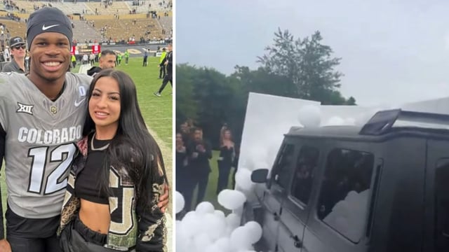 Travis Hunter and Leanna Lenee's jaw-dropping wedding gift unveiled, luxurious Mercedes-Benz leaves guests in awe (db3_tip/Instagram, @OssacinDucktail screenshot/X)