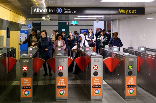 Commuters tap on at Strathfield Station in Sydney, Wednesday, May 21, 2025. (AAP Image/Steven Markham) NO ARCHIVING