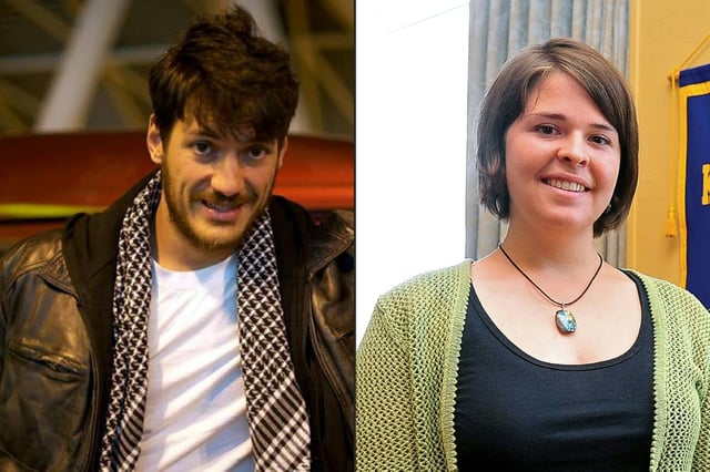 Montage de photos d'archives, créé le 25 mai 2025, montrant le journaliste indépendant Austin Tice au Caire en mars 2012 et Kayla Mueller  en 2013 à Prescott, en Arizona, sur une photo diffusée par le Daily Courier