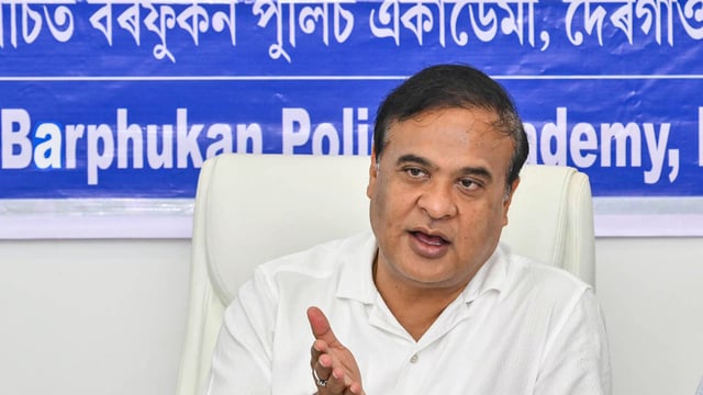 Assam chief minister Himanta Biswa Sarma briefs media after the state cabinet meeting, at Dergaon in Golaghat on Wednesday. 