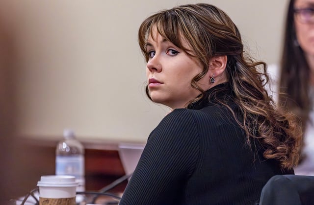 Hannah Gutierrez-Reed, former armorer for the movie "Rust," listens to closing arguments in her trial at district court in Santa Fe, New Mexico, on March 6, 2024.