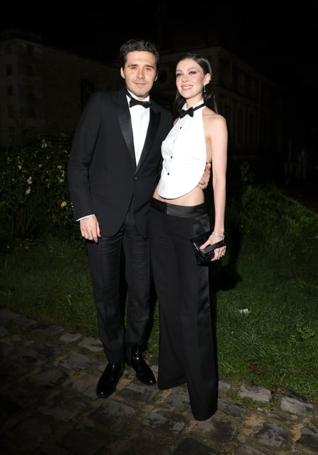 Brooklyn Beckham, Nicola Peltz at Victoria Beckham Paris Fashion Week RTW Spring 2025 - Arrivals on September 27, 2024 in Paris, Ile-de-France. (Photo by River Callaway/WWD via Getty Images)