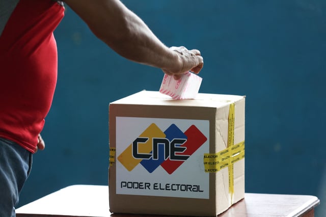 A person votes at a polling station during the regional elections in El Dorado, Bolivar State, Venezuela, on Sunday.