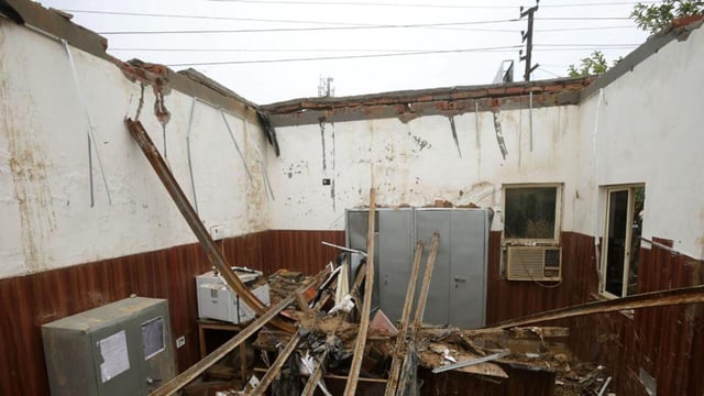Debris following roof collapse of the ACP’s office. (Sakib Ali/HT Photo )