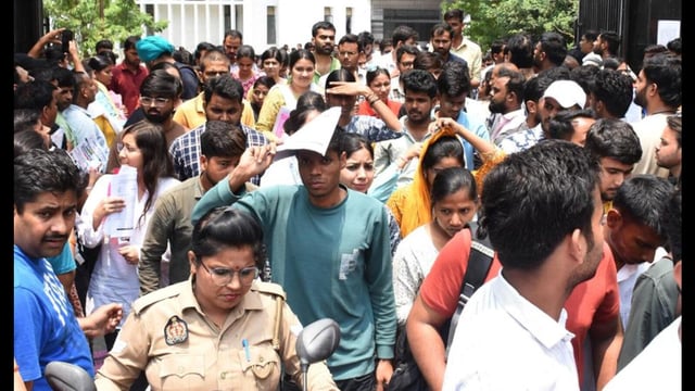 Candidates coming out of an exam centre after appearing in the civil services 2025 prelims in Lucknow on May 25. (Deepak Gupta/HT photo)