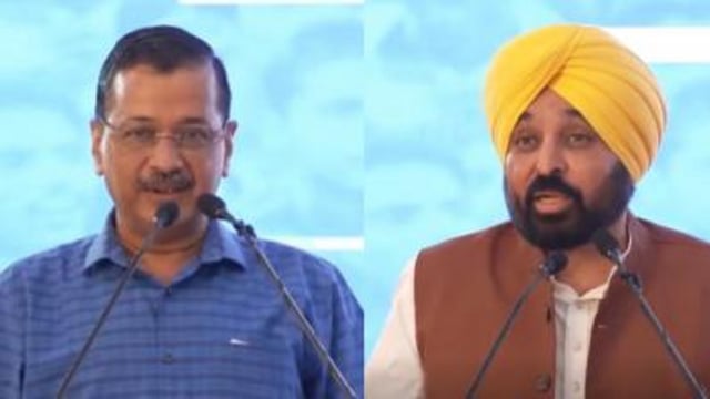 Chief minister Bhagwant Mann along with Aam Aadmi Party national convener Arvind Kejriwal launched easy registry for property across Punjab at the deputy commissioner’s office in Mohali on Monday. (HT file photo)