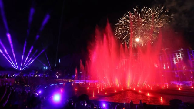 Fireworks explode as part of the Universal Epic Universe grand opening ceremonies at the new theme park in Orlando, Florida, on May 21, 2025. Thousands of invited guests and celebrities watched the spectacular fireworks and drones show. (Stephen M. Dowell/Orlando Sentinel/TNS)