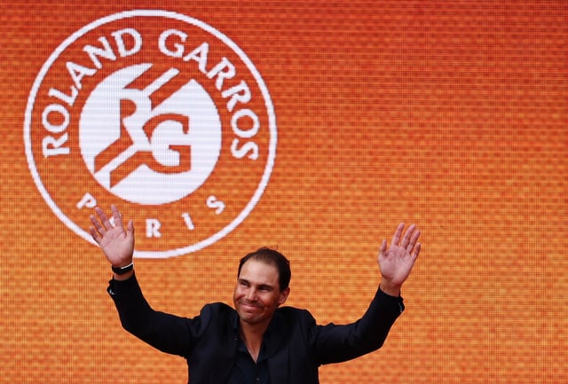 Tennis - French Open - Roland Garros, Paris, France - May 25, 2025 Former tennis player and record French Open winner Rafael Nadal during a tribute REUTERS/Gonzalo Fuentes