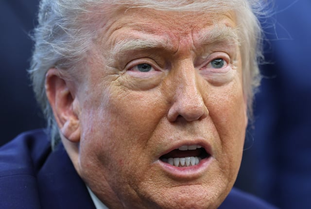 U.S. President Donald Trump speaks after signing executive orders in the Oval Office of the White House on May 23, 2025, in Washington, DC.