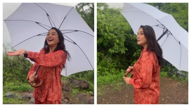 Madhuri Dixit posted a lovely video of herself enjoying the monsoon rains.