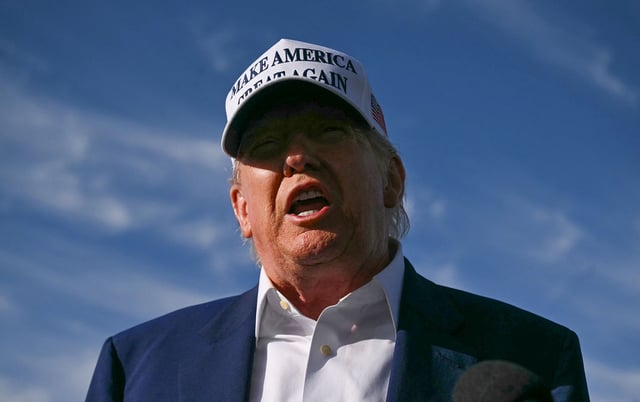 US President Donald Trump speaks to journalists before boarding Air Force One from Morristown Municipal Airport in Morristown, New Jersey, May 25, 2025, after spending the weekend in New Jersey.