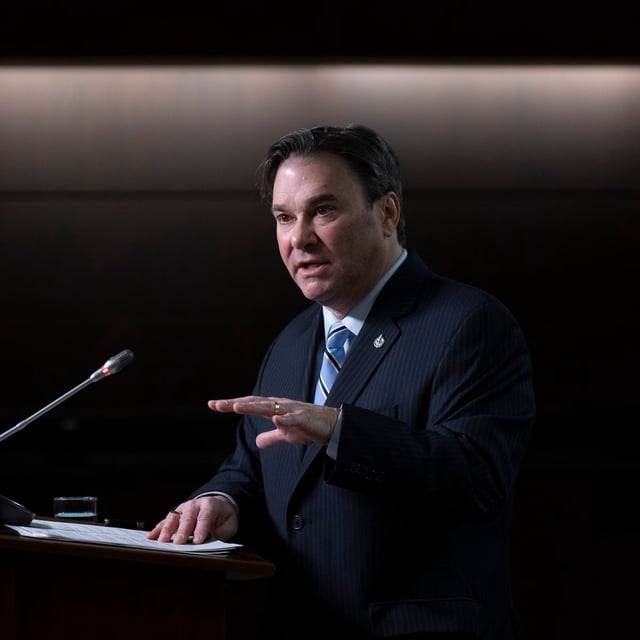 Interim NDP leader Don Davies says he asked that his party be granted official party status. Davies responds to a question during a news conference on Parliament Hill on Monday, Nov. 14, 2022 in Ottawa. THE CANADIAN PRESS/Adrian Wyld
