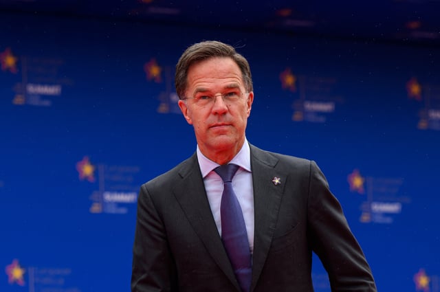 NATO Secretary General Mark Rutte arrives at the 6th European Political Community summit at Skanderbeg Square in Tirana, Albania May 16, 2025.    Leon Neal/Pool via REUTERS/File Photo