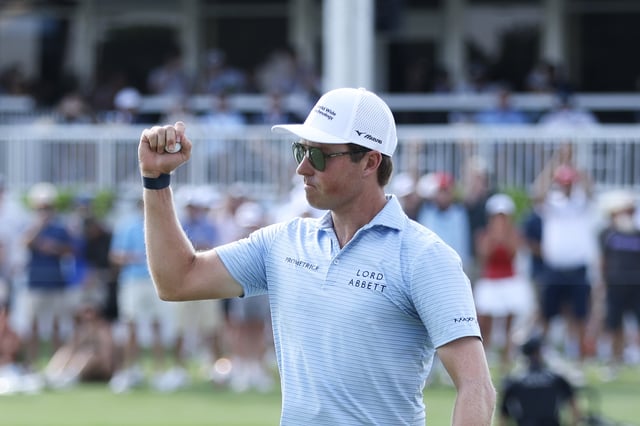 Ben Griffin of the United States celebrates after winning the Charles Schwab Challenge 2025 at Colonial Country Club on May 25, 2025 in Fort Worth, Texas.