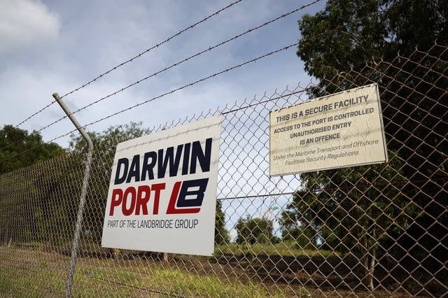 : A general view of the access entry to the Port of Darwin on April 8, 2025, in Darwin, Australia.