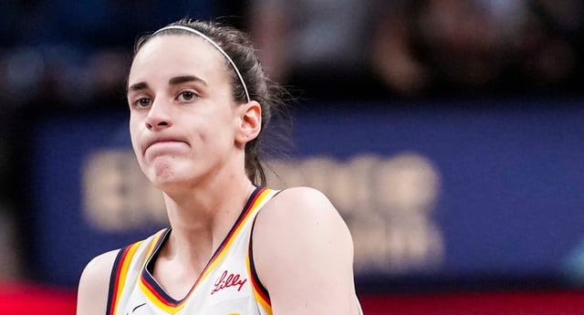 Indiana Fever guard Caitlin Clark (22) reacts to the action Saturday, May 24, 2025, during a game between the Indiana Fever and the New York Liberty at Gainbridge Fieldhouse in Indianapolis. The New York Liberty defeated the Indiana Fever, 90-88.
