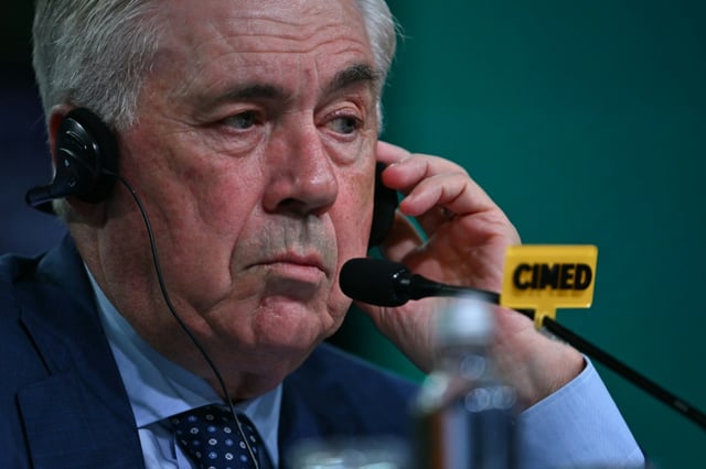 Le nouveau sélectionneur du Brésil Carlo Ancelotti, officiellement présenté à Rio de Janeiro, le 26 mai 2025