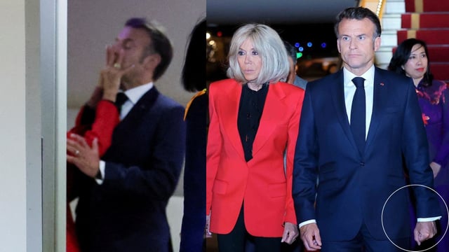 A video of Brigitte Marcon pushing Emmanuel Macron's face away has gone viral. 
