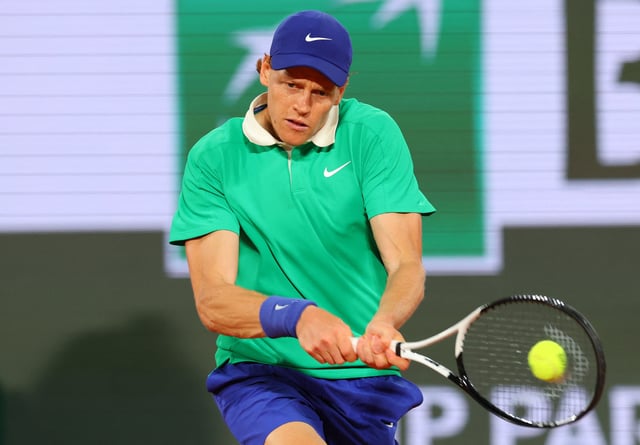 Tennis - French Open - Roland Garros, Paris, France - May 26, 2025 Italy's Jannik Sinner in action during his first round match against France's Arthur Rinderknech REUTERS/Denis Balibouse