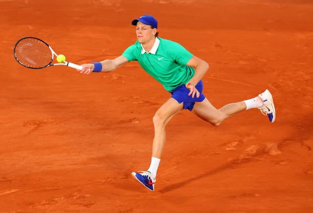 Tennis - French Open - Roland Garros, Paris, France - May 26, 2025 Italy's Jannik Sinner in action during his first round match against France's Arthur Rinderknech REUTERS/Denis Balibouse