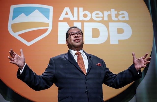 Alberta NDP Leader, Naheed Nenshi -- seen here delivering his acceptance speech after being named as the party's new leader in June, 2024 -- is expected to run in a provincial byelection in the riding of Edmonton-Strathcona.