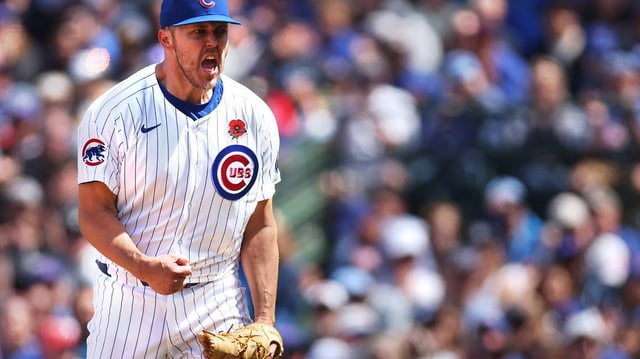 Chicago Cubs starting pitcher Jameson Taillon (50) celebrates after closing out the Colorado Rockies in the sixth inning of a game at Wrigley Field in Chicago on Monday, May 26, 2025. (Chris Sweda/Chicago Tribune/TNS)