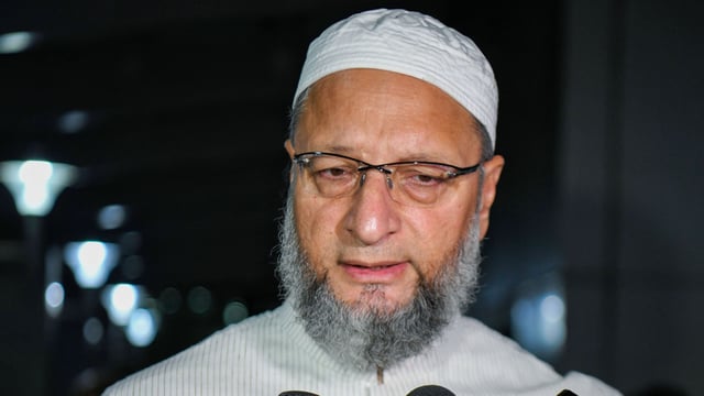 All-party delegation member AIMIM MP Asaduddin Owaisi speaks to the media. 