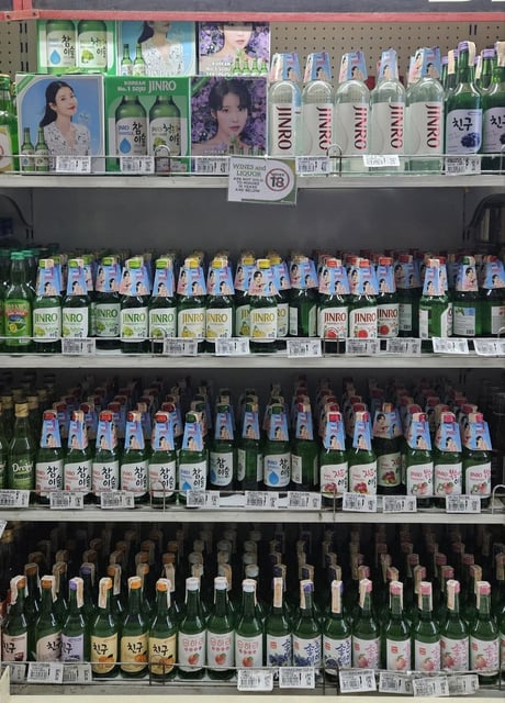 This photo taken May 21, 2025, shows Hitejinro's soju products displayed at a Puregold supermarket in Paranaque, Manila. (Yonhap)